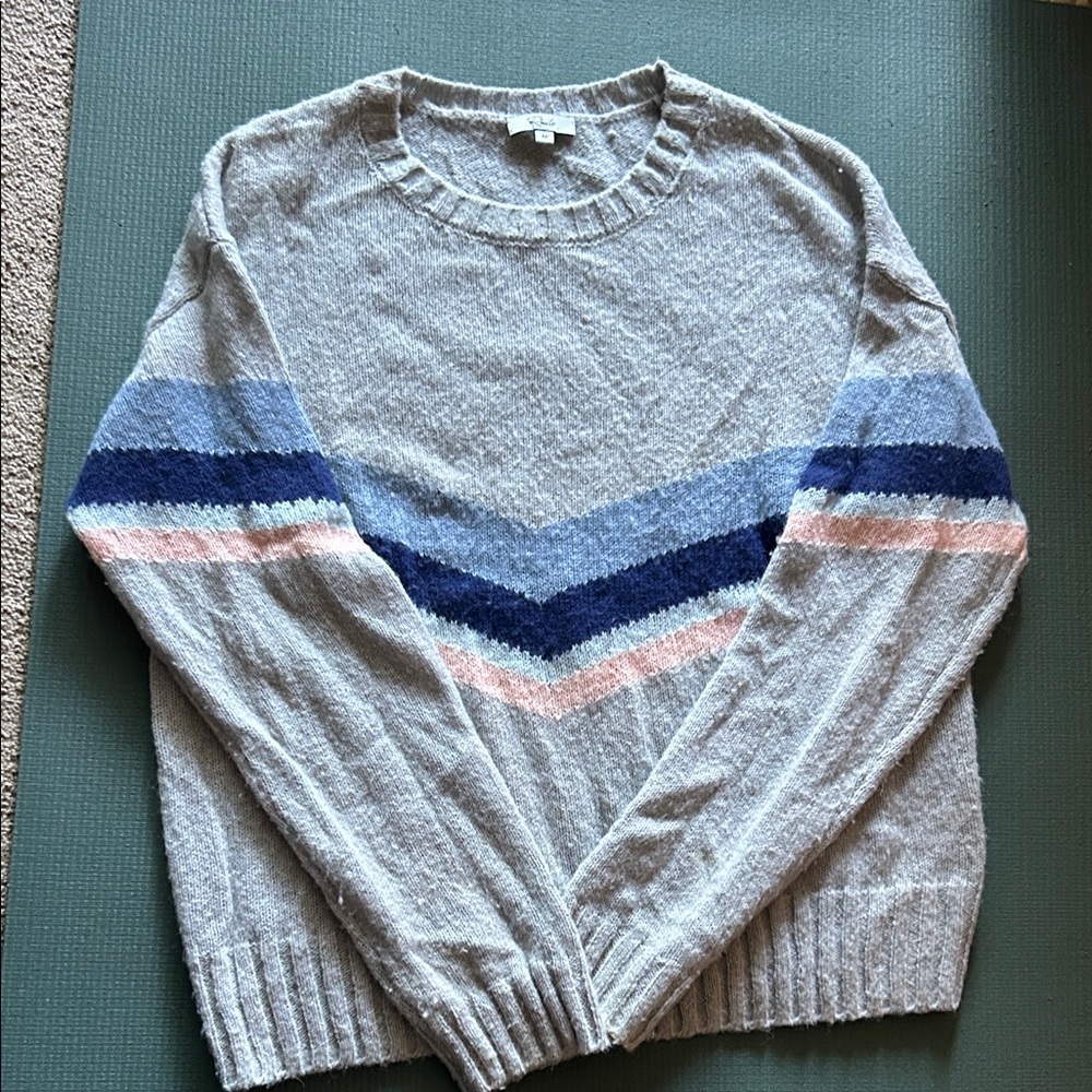 Gray Chevron Sweater with Blue and Pink Accents